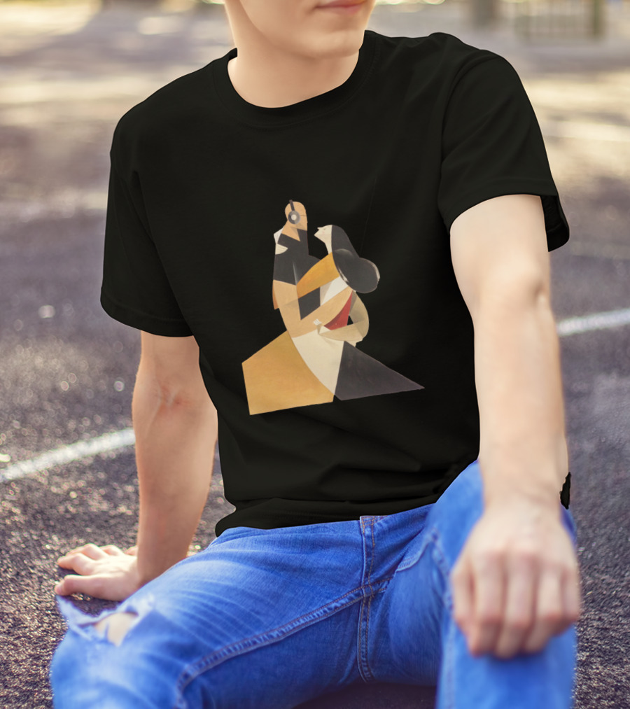 Music Couple Geometric Embrace Headphones Art Deco T-Shirt