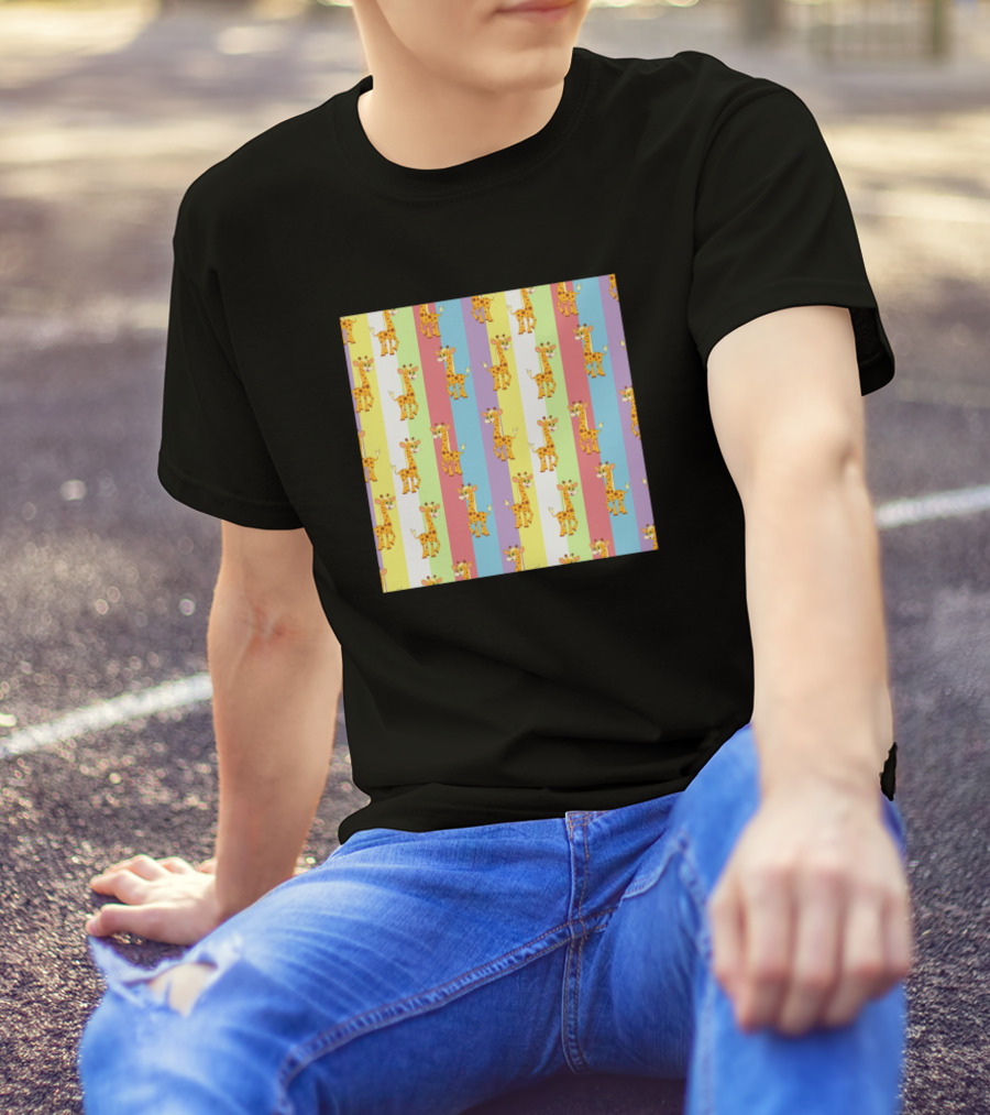 Striped Colorful Giraffe Neck Gaiter Multicolor T-Shirt