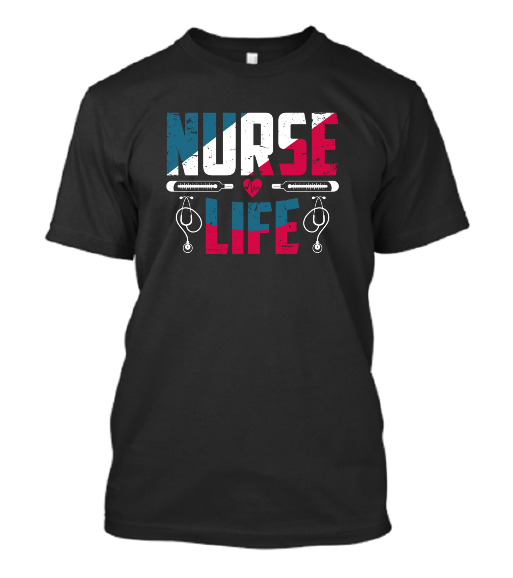 Nurse Life Red White And Blue With Stethoscopes And Heartbeat T-Shirt