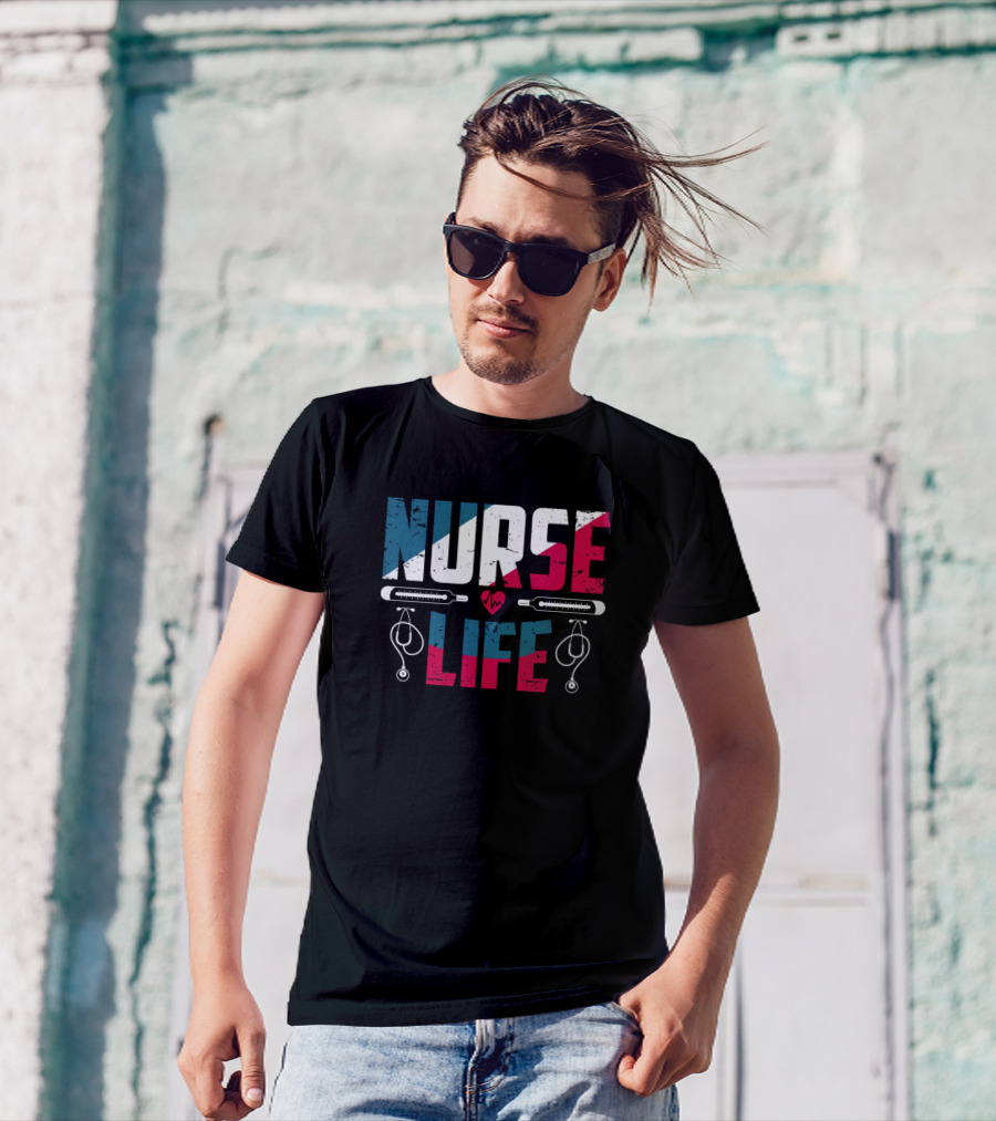 Nurse Life Red White And Blue With Stethoscopes And Heartbeat T-Shirt