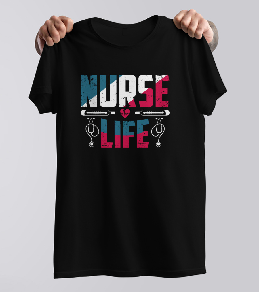 Nurse Life Red White And Blue With Stethoscopes And Heartbeat T-Shirt