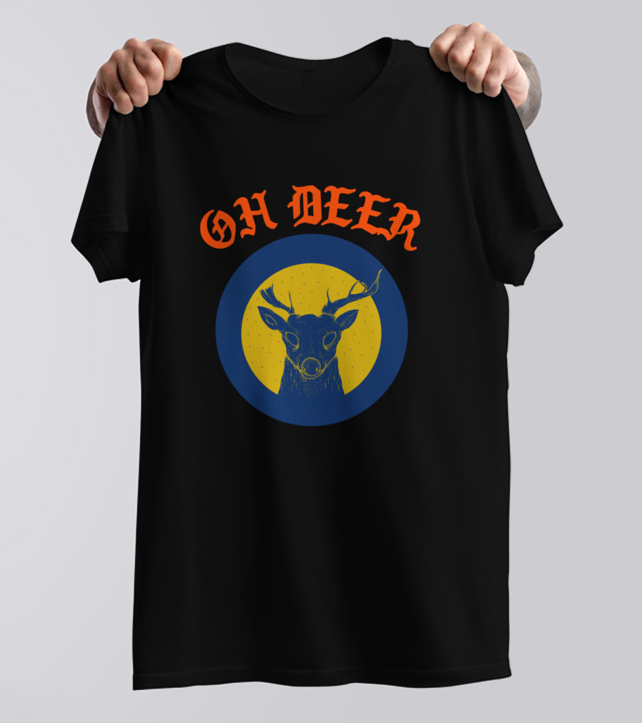 OH DEER Vintage Deer Illustration Circular Emblem T-Shirt