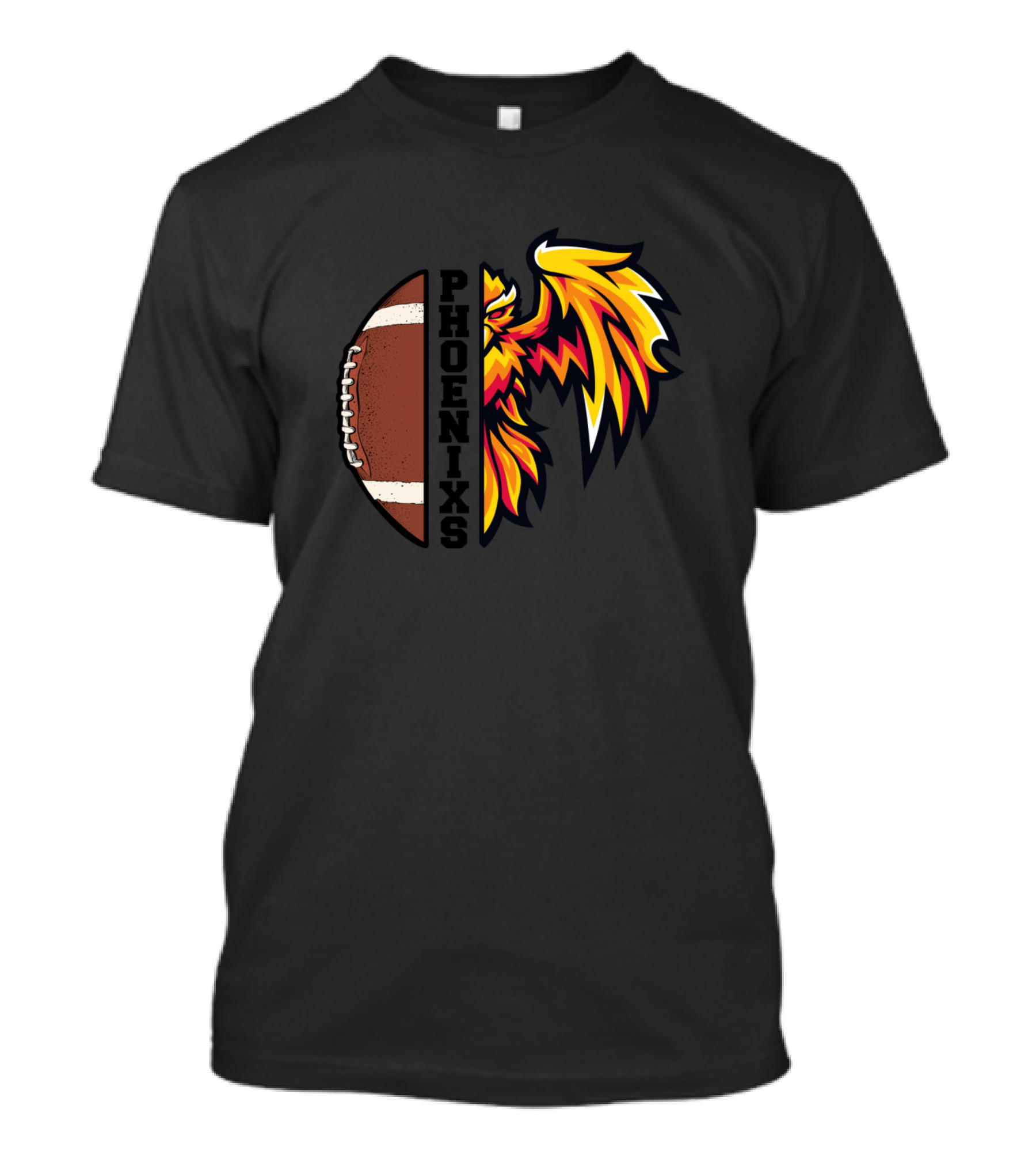 Phoenixs Football Logo Featuring Half Football And Fiery Phoenix T-Shirt