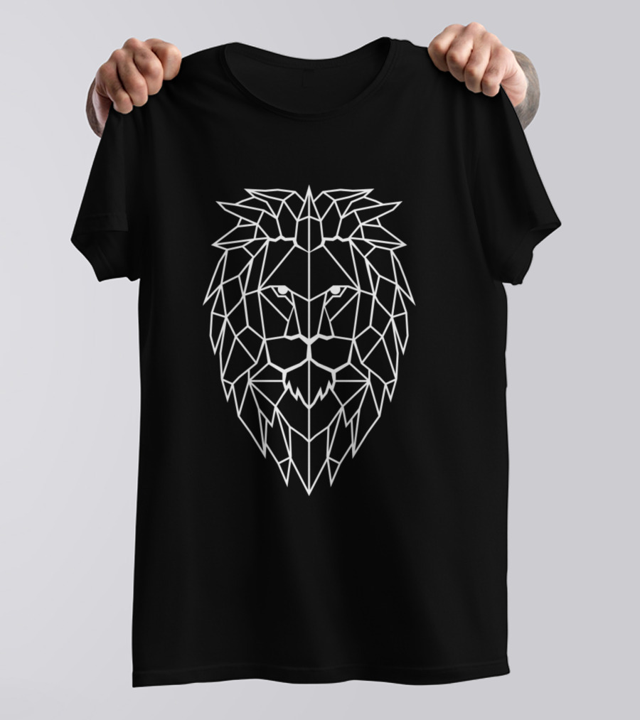 Polygon Lion Wild Cat Geometric Face Lines T-Shirt