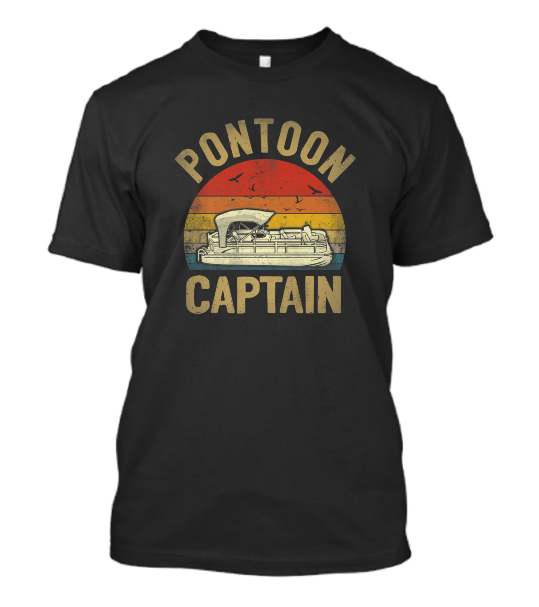 Pontoon Captain Retro Sunset Boat Driving T-Shirt