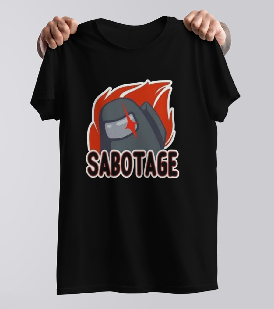 Sabotage Among Us Crewmate With Fiery Background T-Shirt