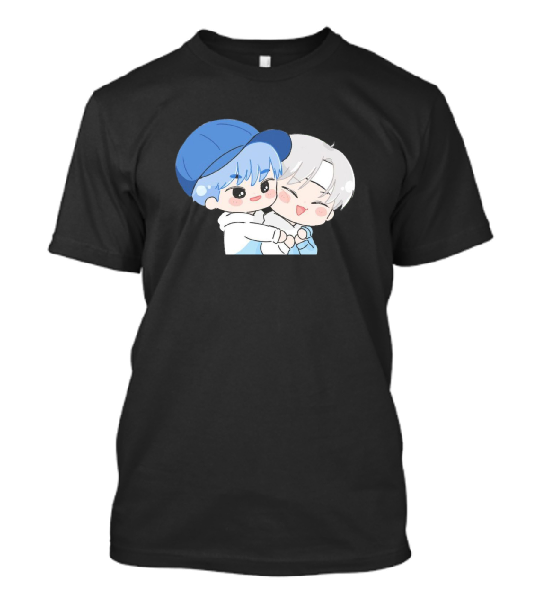Seventeen Cute Cartoon Characters Hugging Blue Cap T-Shirt