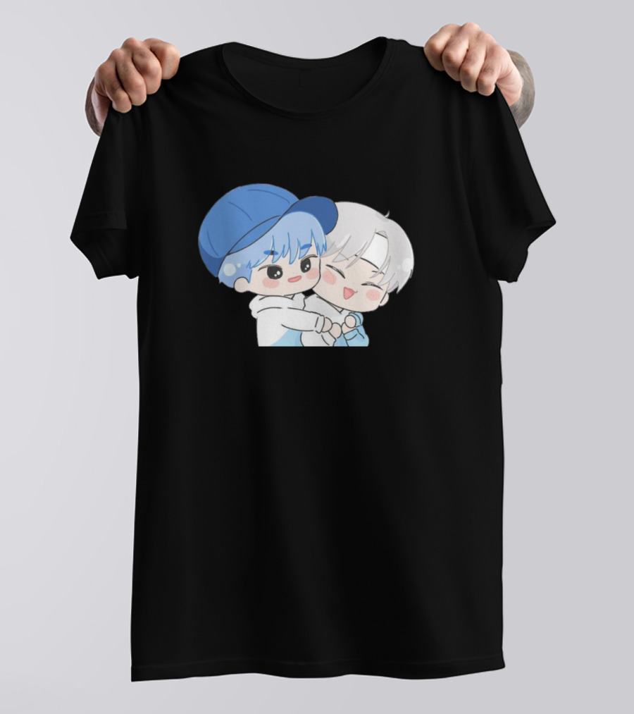 Seventeen Cute Cartoon Characters Hugging Blue Cap T-Shirt