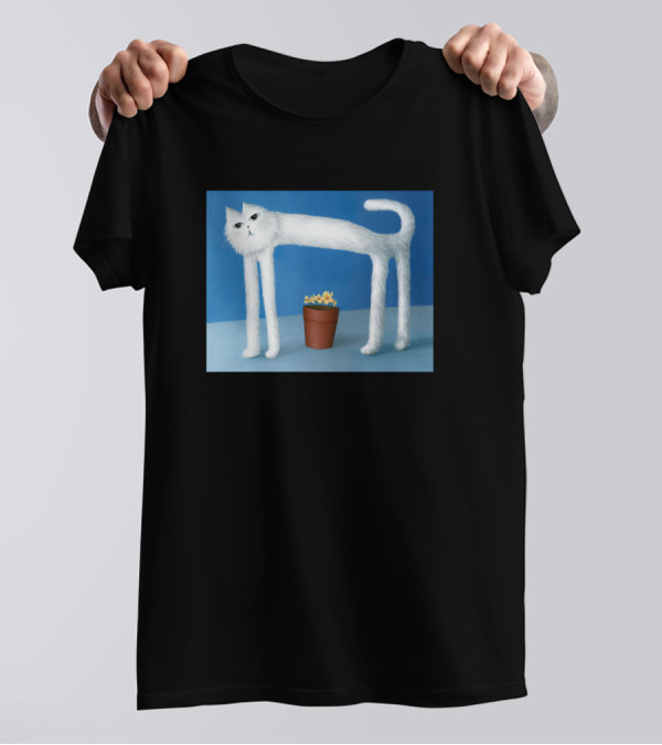 Skinny Cat With Pot Of Yellow Flowers T-Shirt