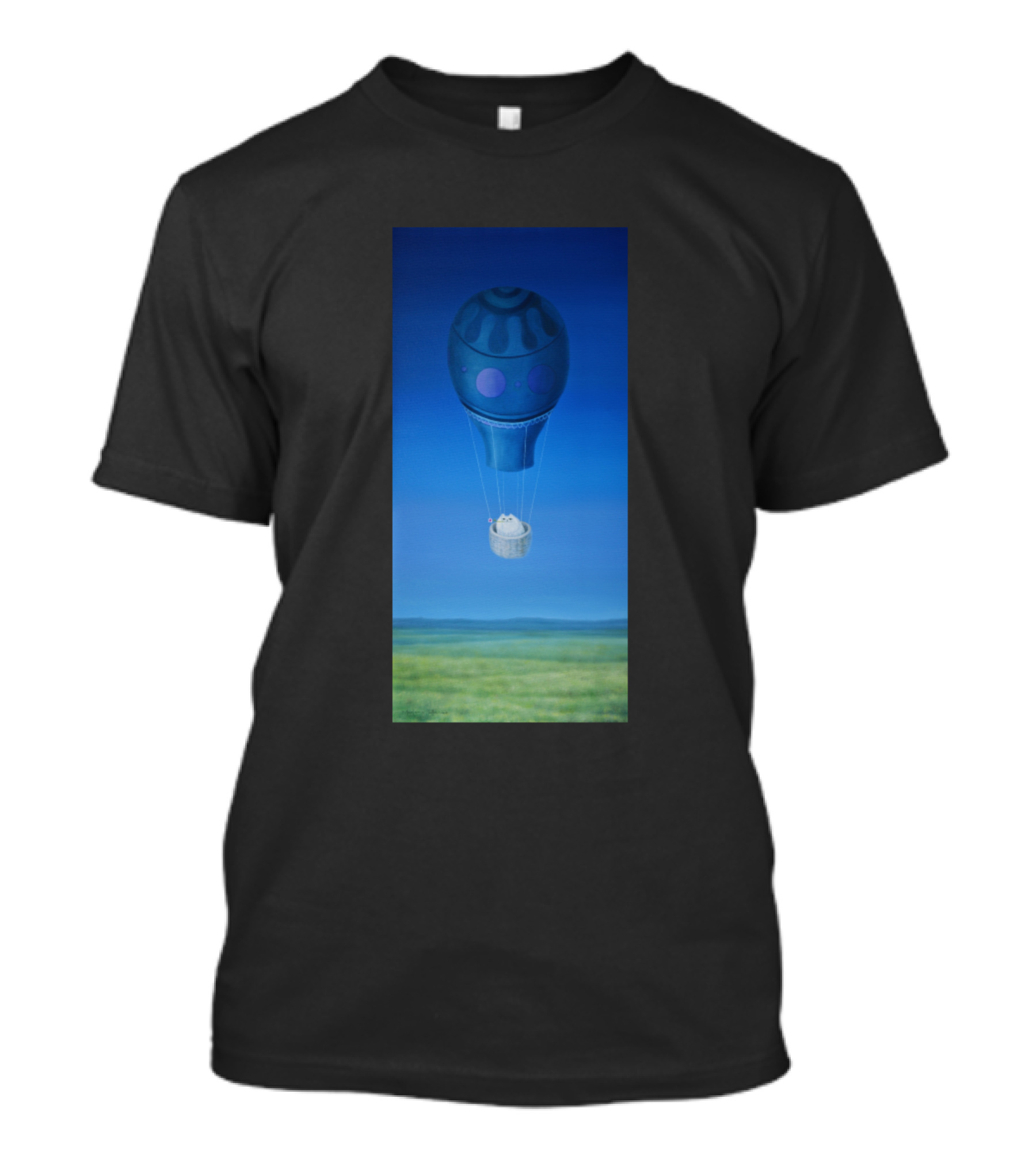 Delivery By Fat Cat Floating In Blue Hot Air Balloon T-Shirt