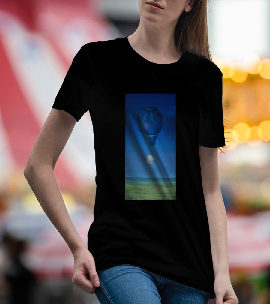 Delivery By Fat Cat Floating In Blue Hot Air Balloon T-Shirt