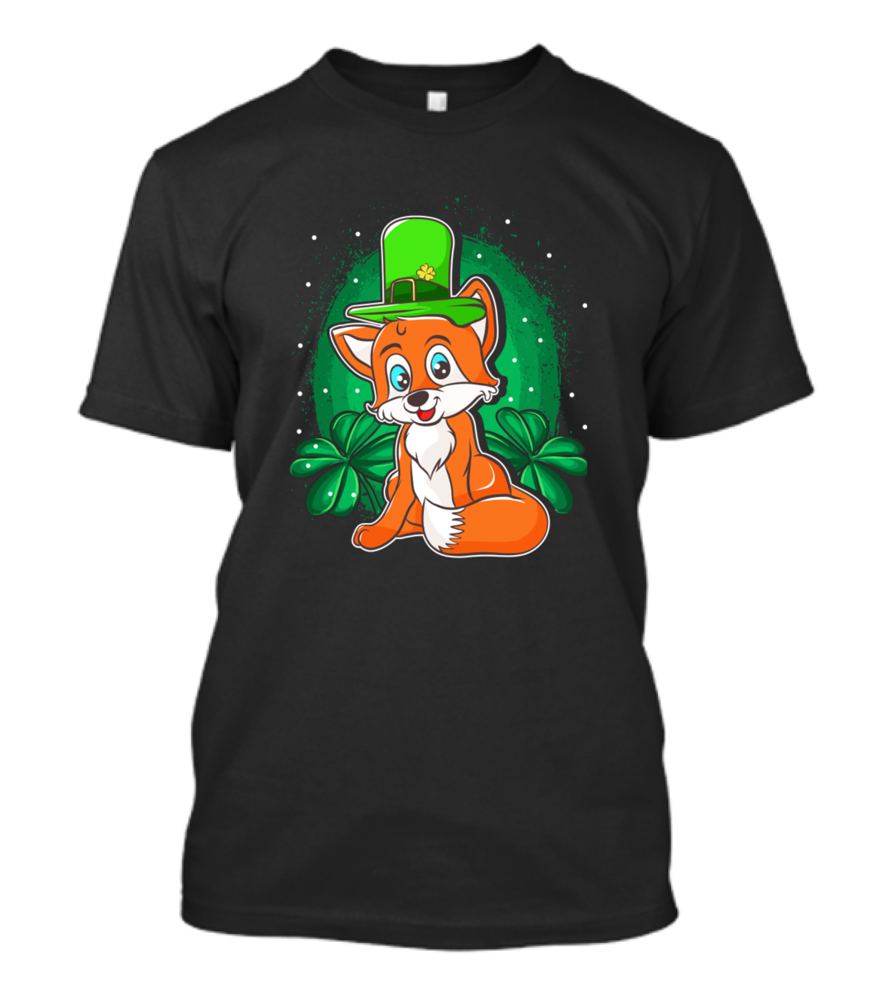 St Patricks Day Lucky Green Shamrock Fox With Leprechaun Hat T-Shirt