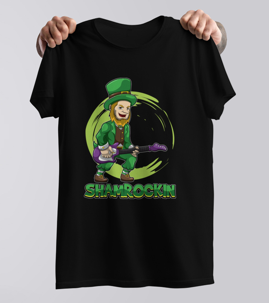 St Patricks Day Shamrockin Leprechaun With E Guitar T-Shirt