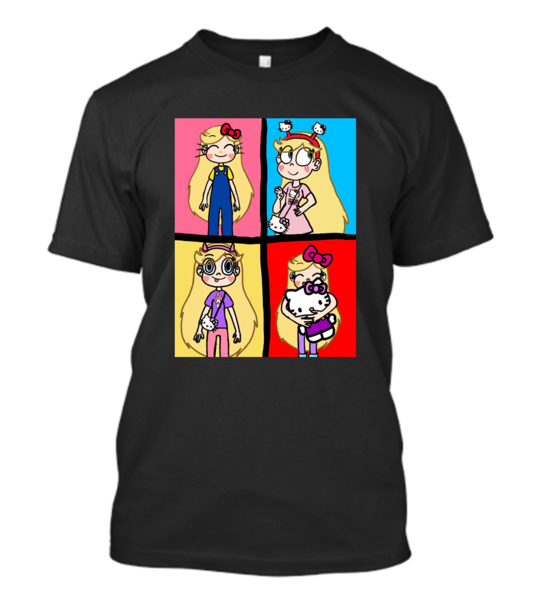 Star Butterfly And Hello Kitty Collaboration Colorful Quadrant T-Shirt