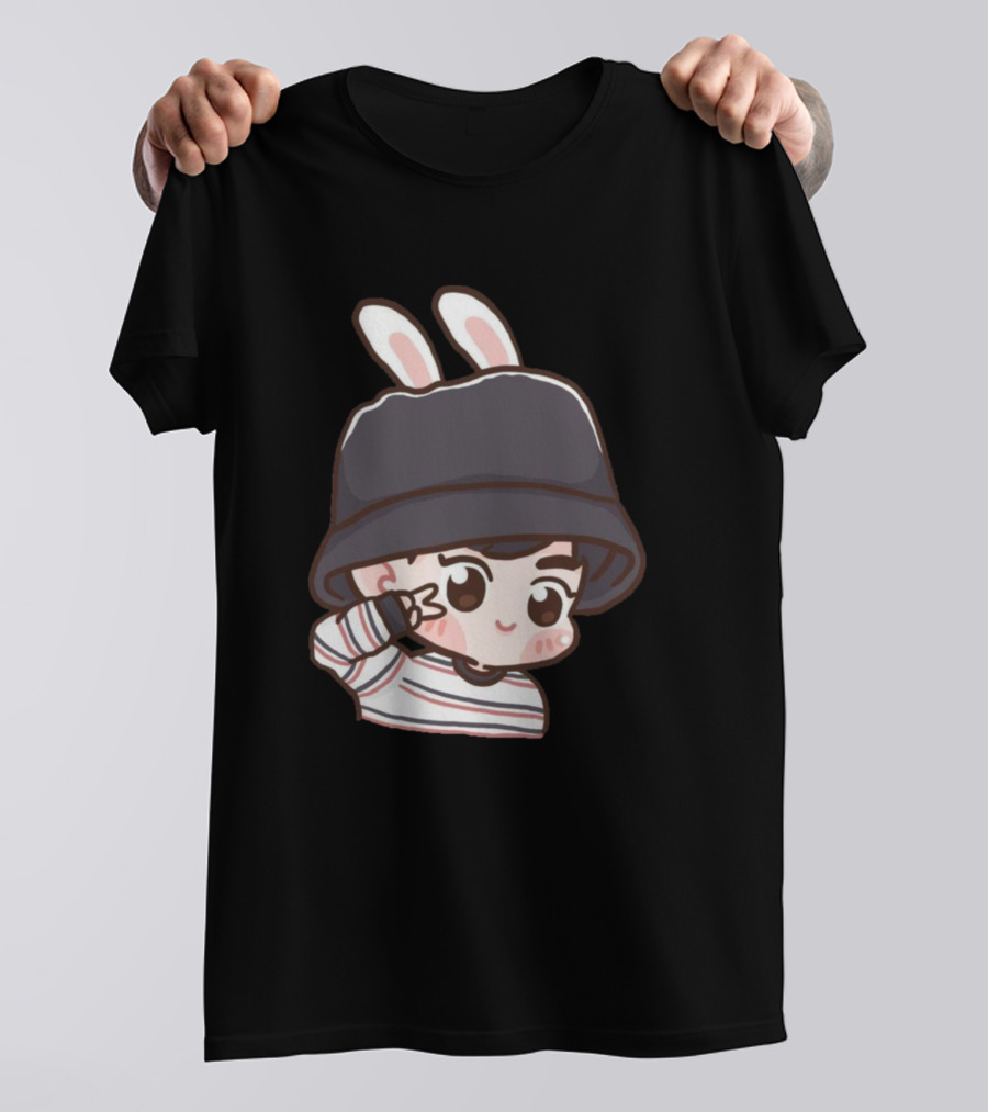 Suho Exo Cute Cartoon Bunny Ear Hat T-Shirt