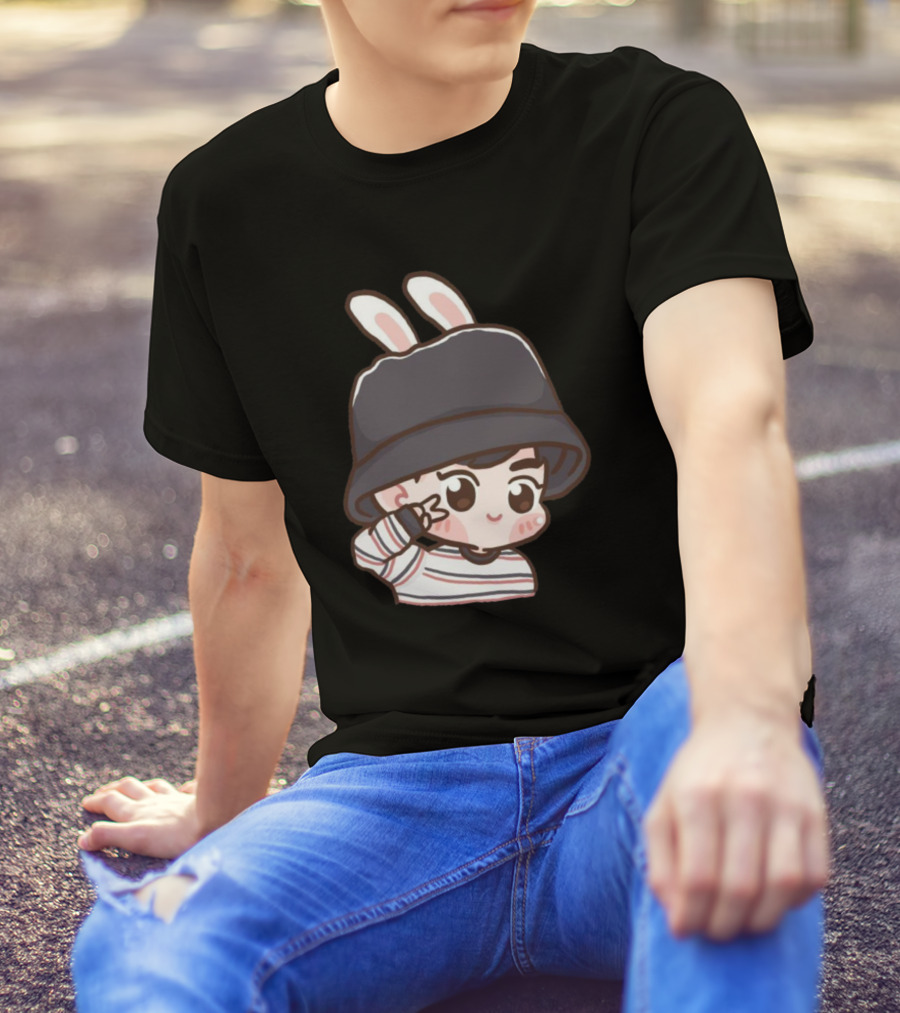 Suho Exo Cute Cartoon Bunny Ear Hat T-Shirt