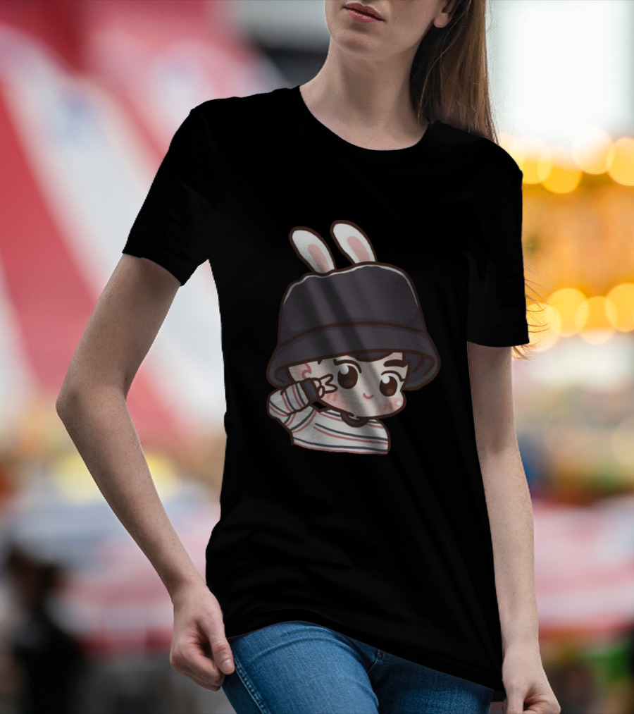 Suho Exo Cute Cartoon Bunny Ear Hat T-Shirt