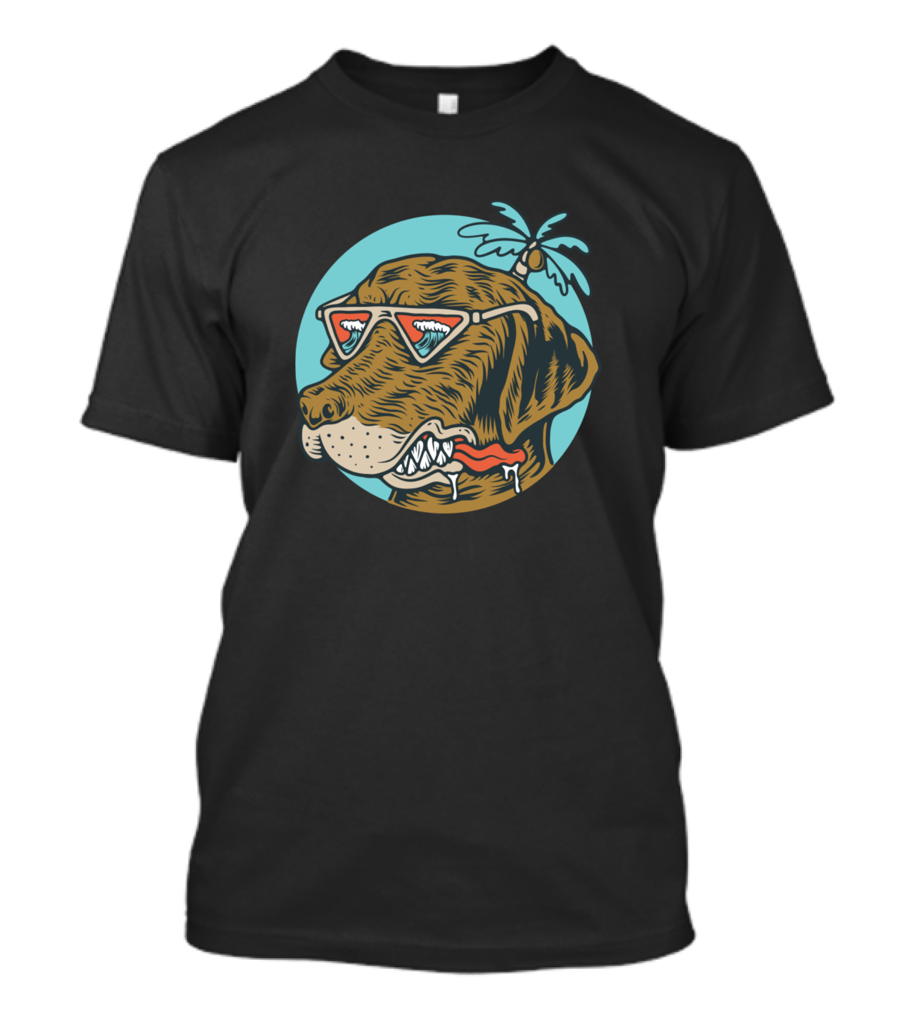 The Waungs Palm Tree Dog In Sunglasses Eating Hotdog T-Shirt