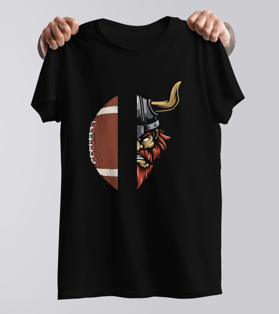 Vikings Football Viking Warrior Helmet And Football Fusion T-Shirt