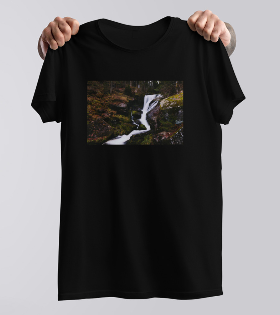Waterfall River Stream Rock Moss Nature Scene T-Shirt