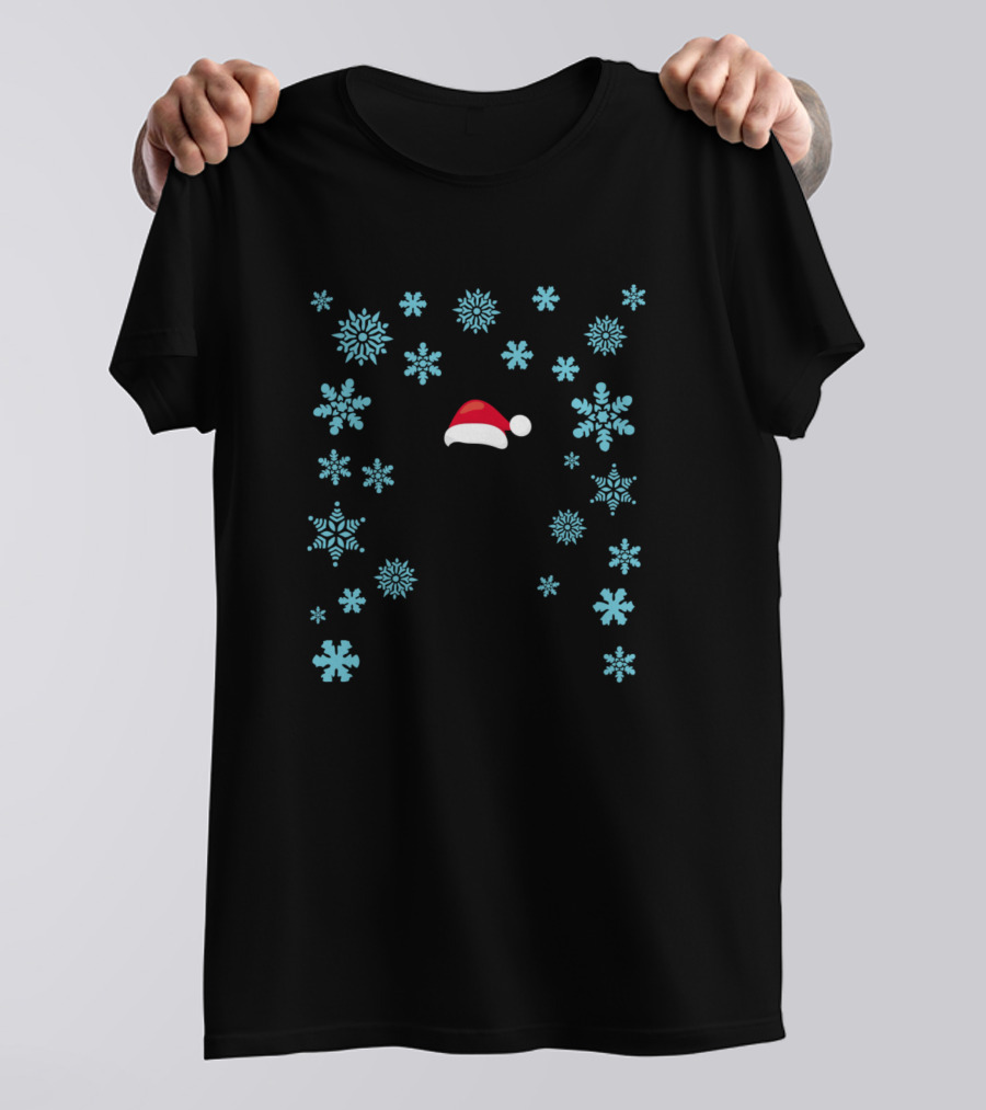 Yoga Christmas Pose Santa Hat Snowflakes T-Shirt