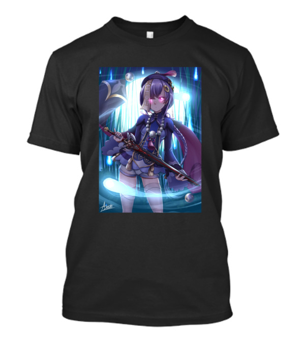Qi Genshin Impact Character Art Polearm Blue Theme Lanterns T-Shirt
