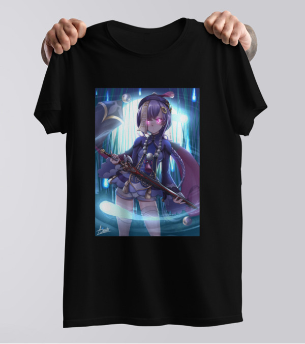 Qi Genshin Impact Character Art Polearm Blue Theme Lanterns T-Shirt