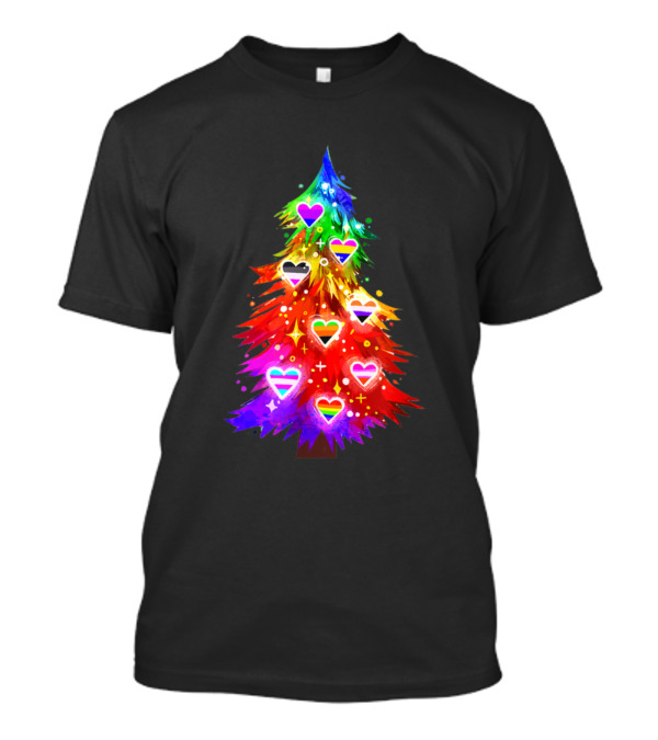 Queer On Christmas Planting Pride And Love Rainbow Christmas Tree Hearts T-Shirt