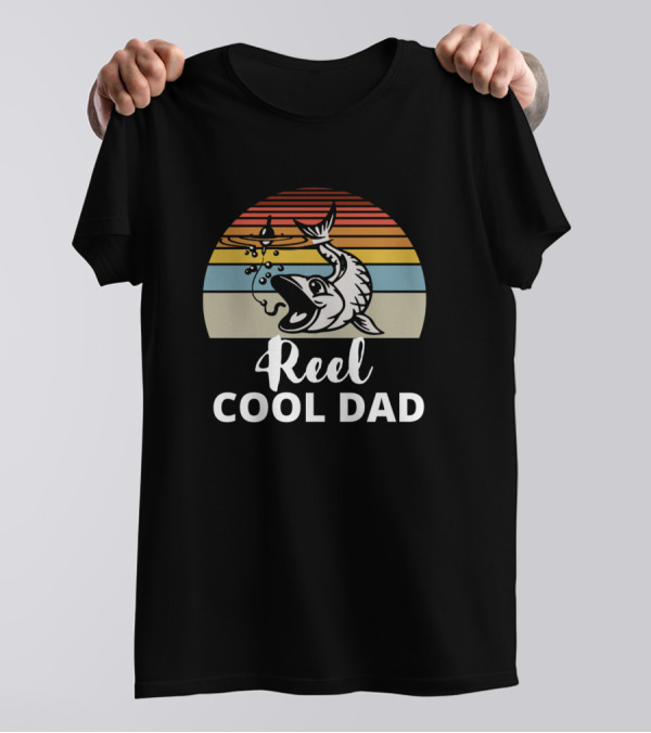 Retro Vintage Reel Cool Dad Fishing Sunset T-Shirt
