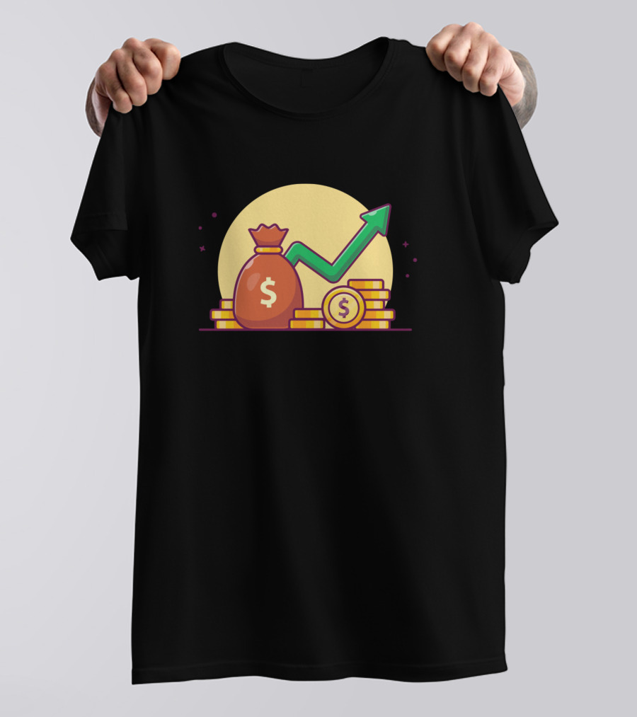 Sack And Stack Of Coin With Upward Graph And Dollar T-Shirt