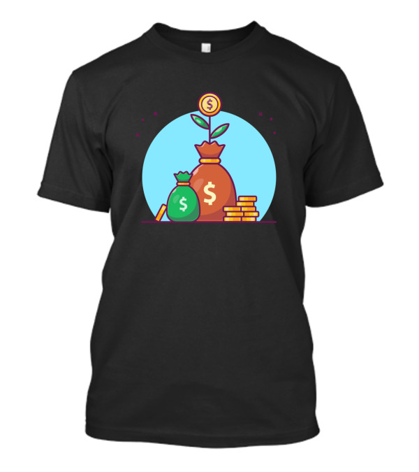 Sack Of Plant Money With Growth Coin And Stack Of Gold Currency Cartoon T-Shirt