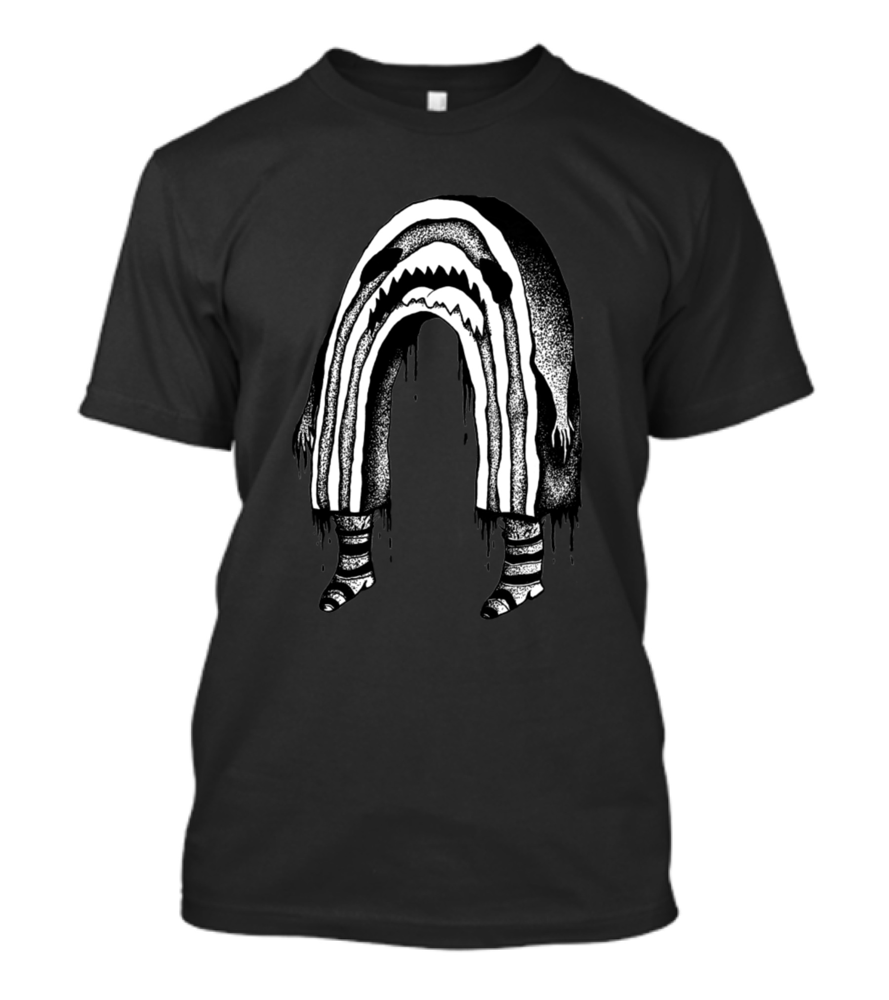 Sad Rainbow Dripping With Stripes In Monochrome T-Shirt