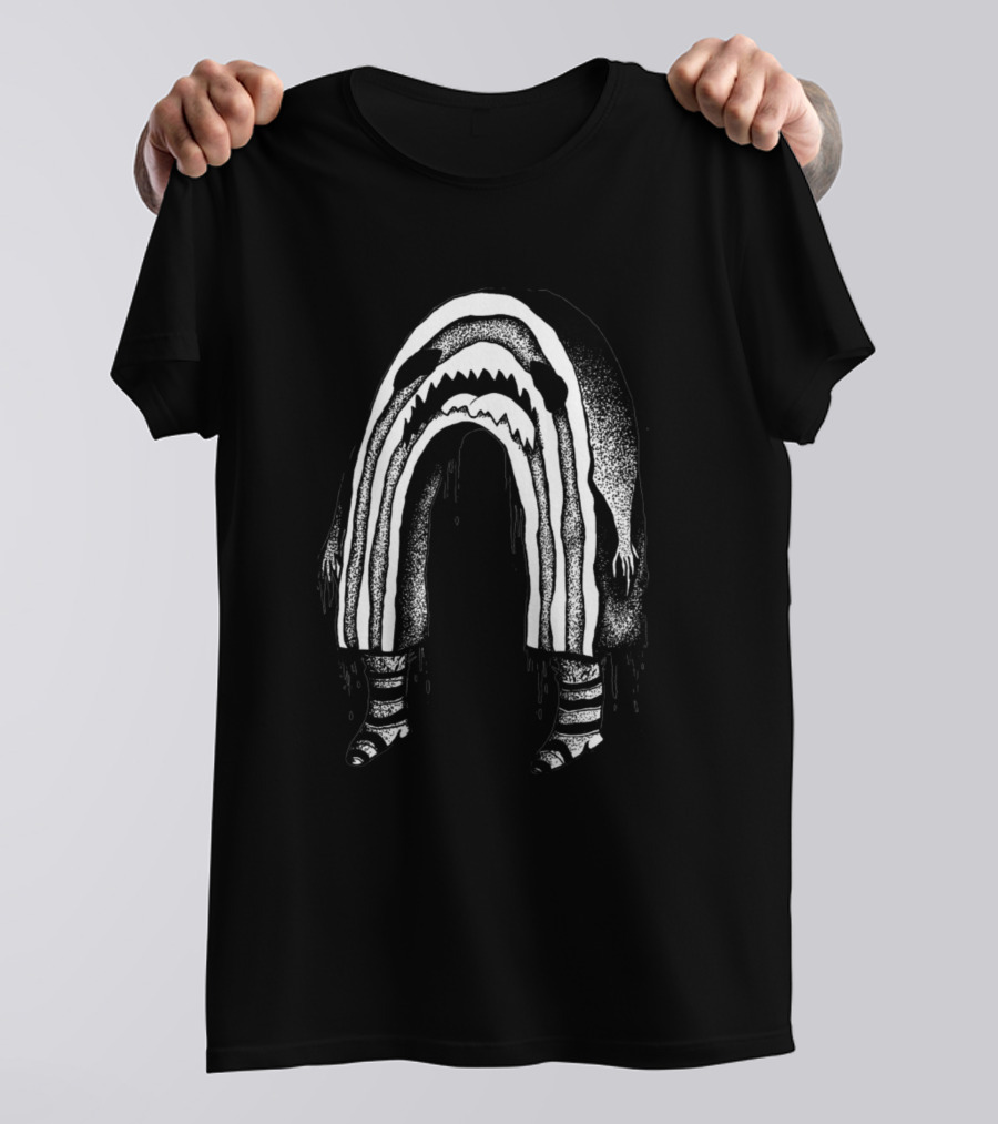 Sad Rainbow Dripping With Stripes In Monochrome T-Shirt