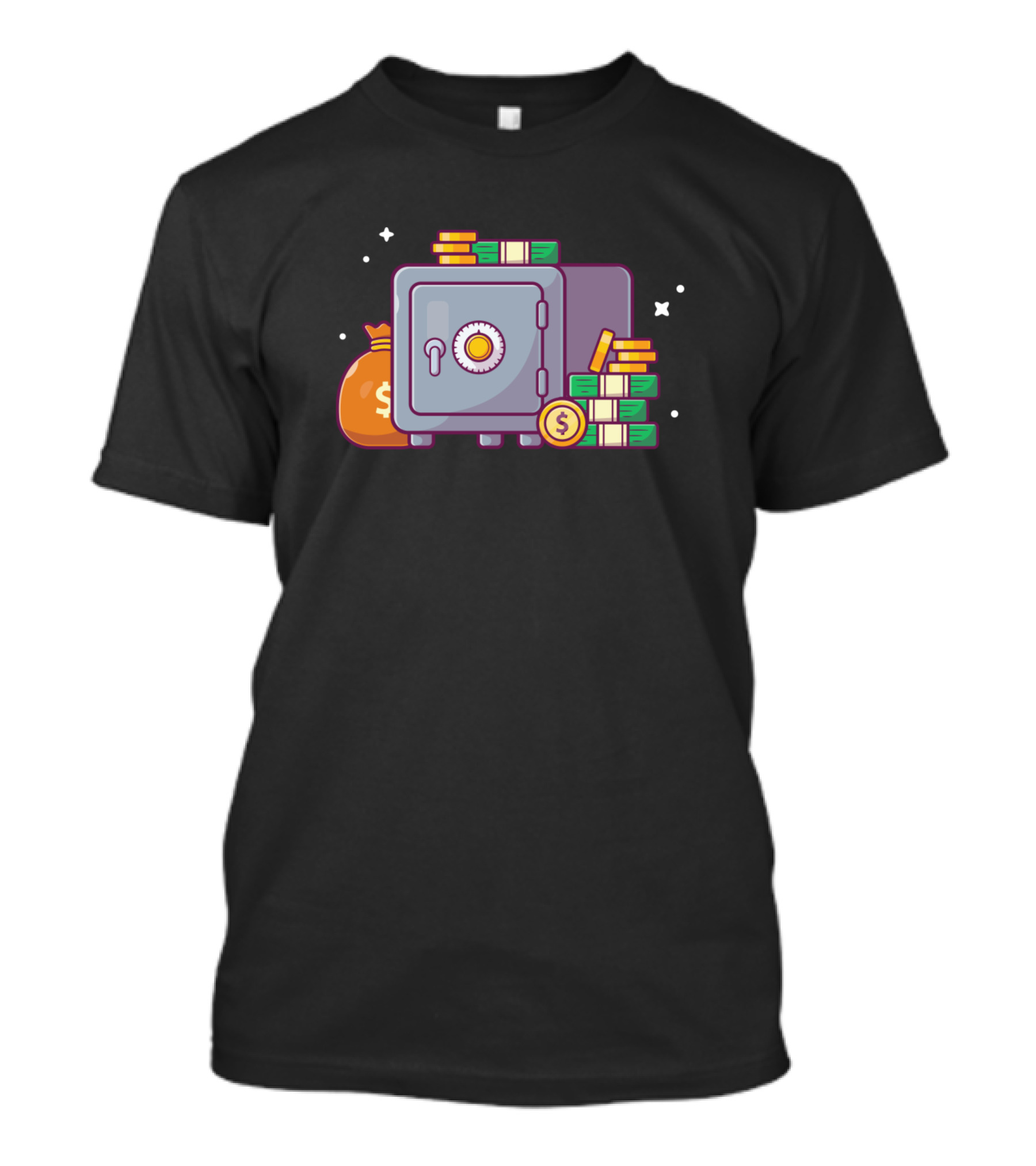 Safe Deposit Box Cartoon With Money Bags And Coins T-Shirt