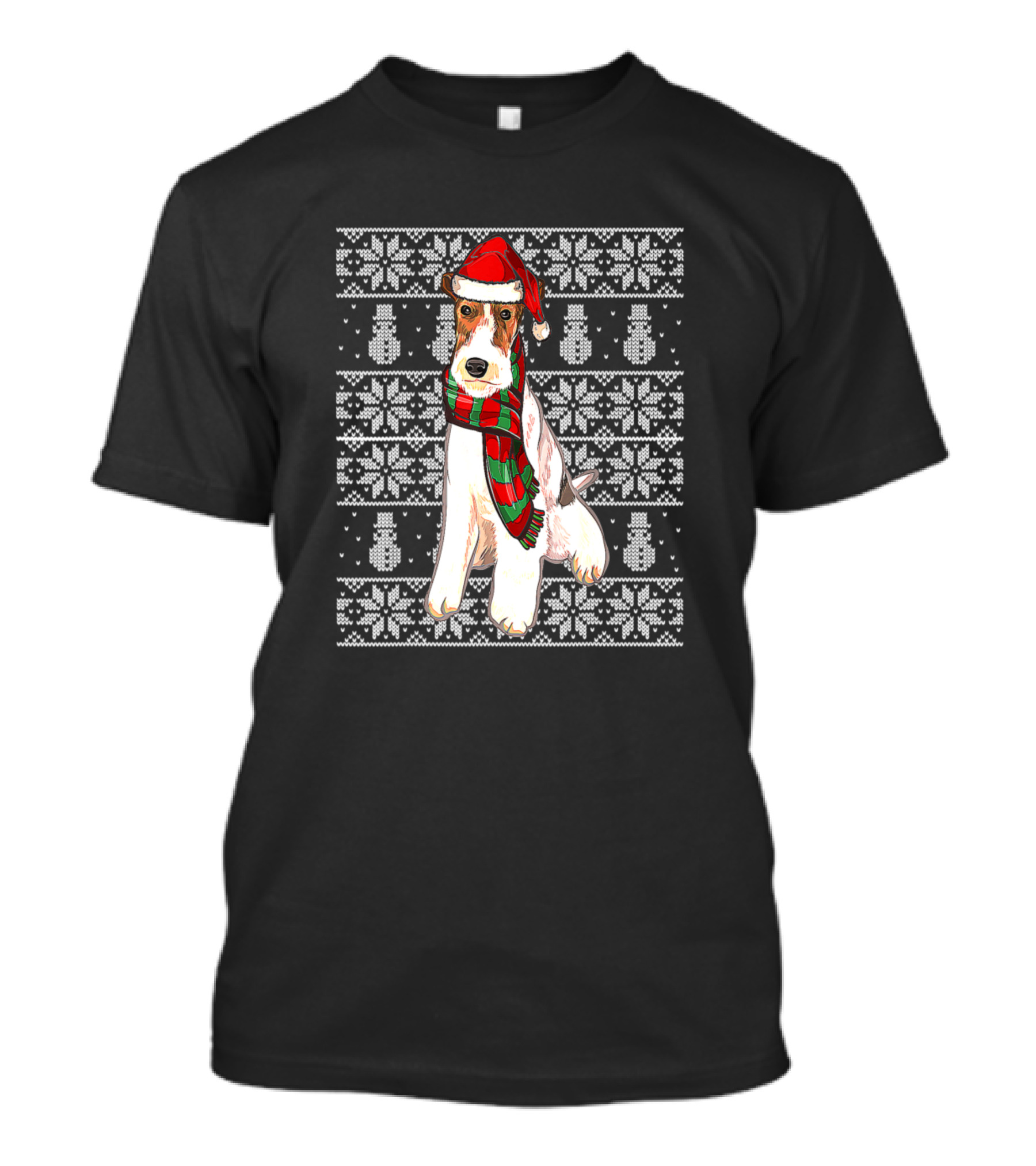 Wire Fox Terrier Santa Hat Christmas Snowflakes T-Shirt