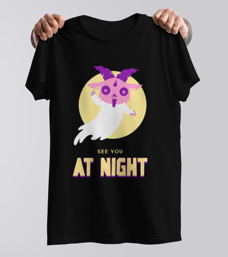 See You At Night Goat Ghost Horns Moon Light T-Shirt