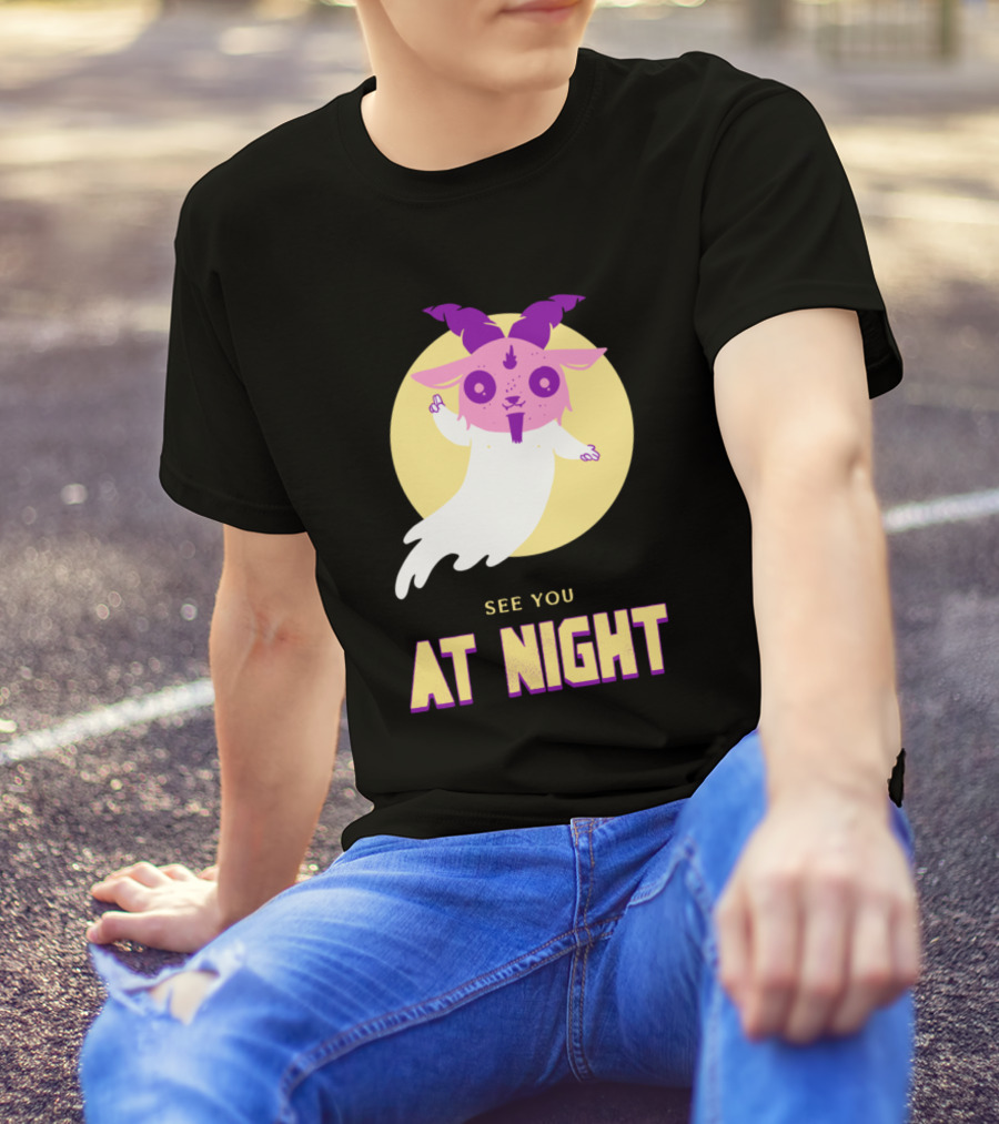 See You At Night Goat Ghost Horns Moon Light T-Shirt
