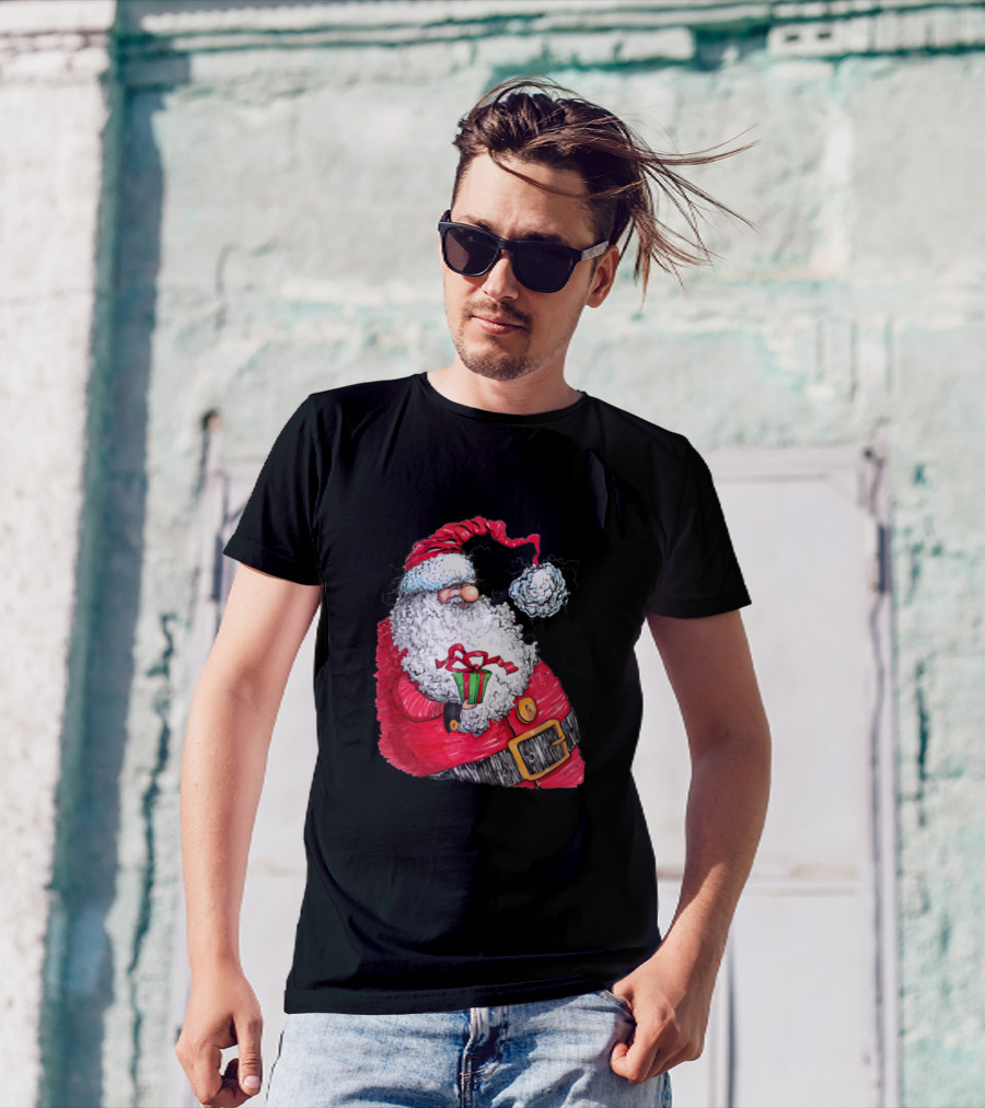 Silly Santa With Gift And Red Hat T-Shirt