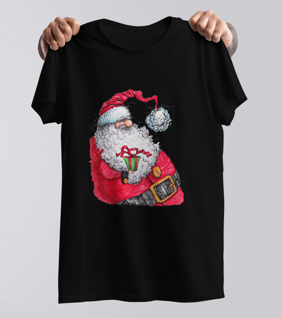 Silly Santa With Gift And Red Hat T-Shirt