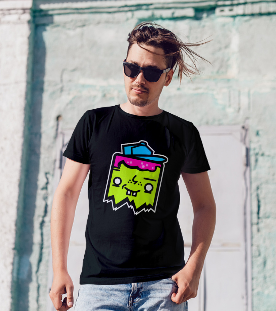 Smiling Sprout Mascot Cartoon Zombie Face With Blue Cap T-Shirt
