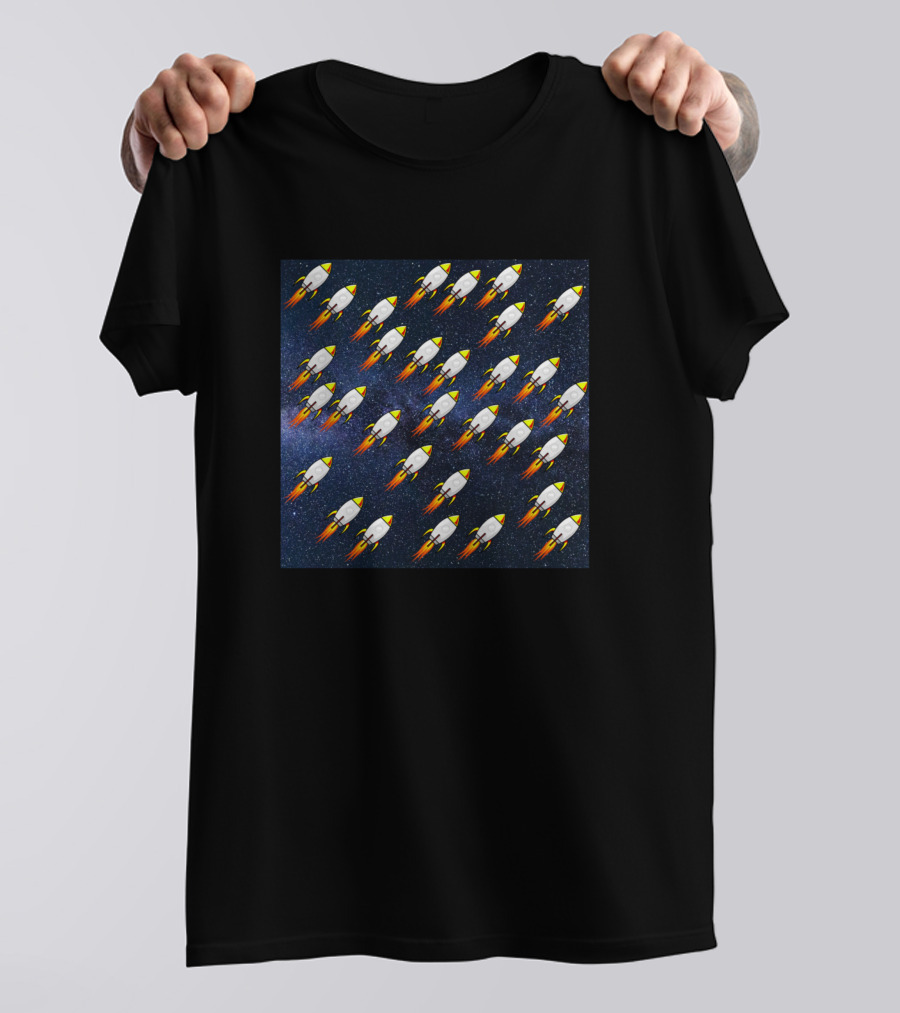 Spaceships Flying In Starry Night Sky T-Shirt