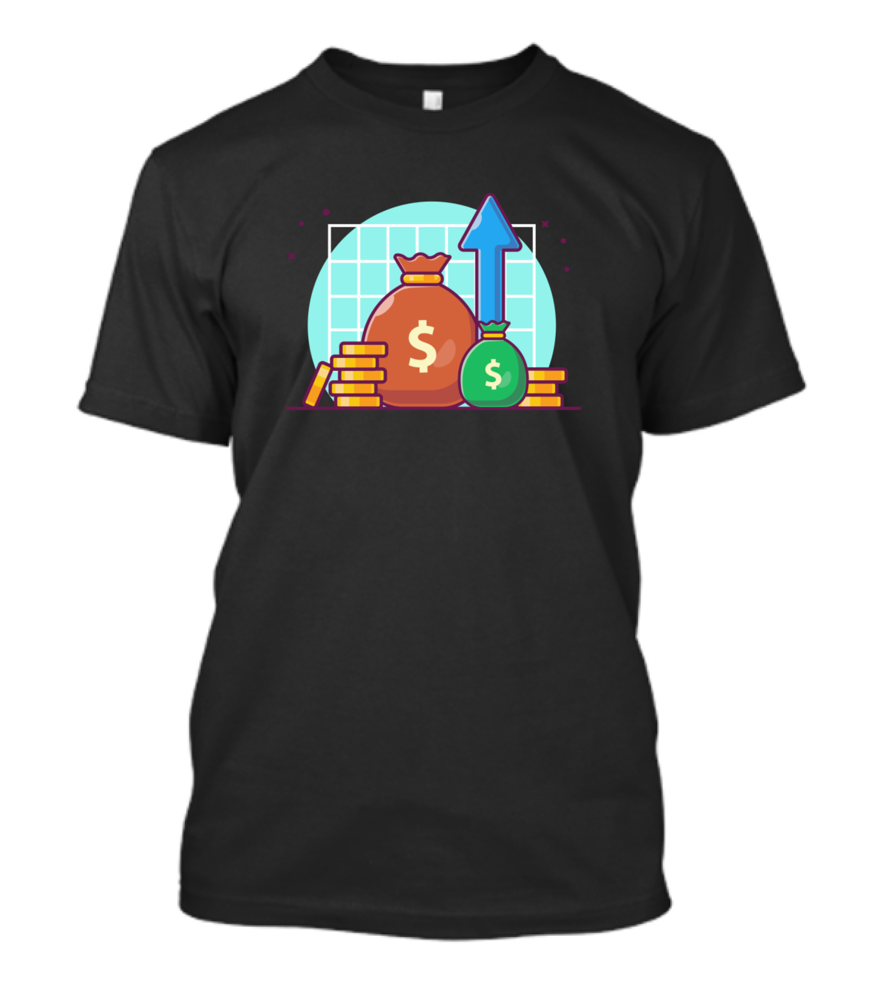 Stack And Sack Of Money Cartoon Graph Upward Trend T-Shirt