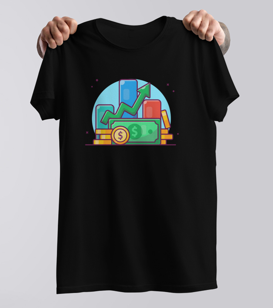 Stack Of Coin With Paper Money And Arrow Graph Cartoon T-Shirt