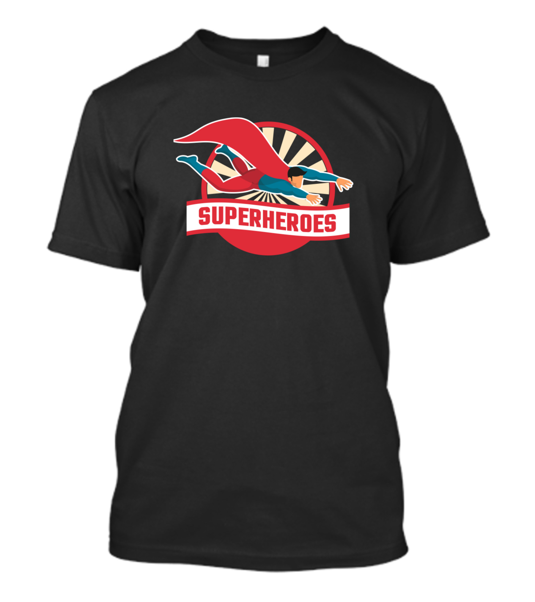 Superheroes Flying Action Red Cape Vintage Emblem T-Shirt