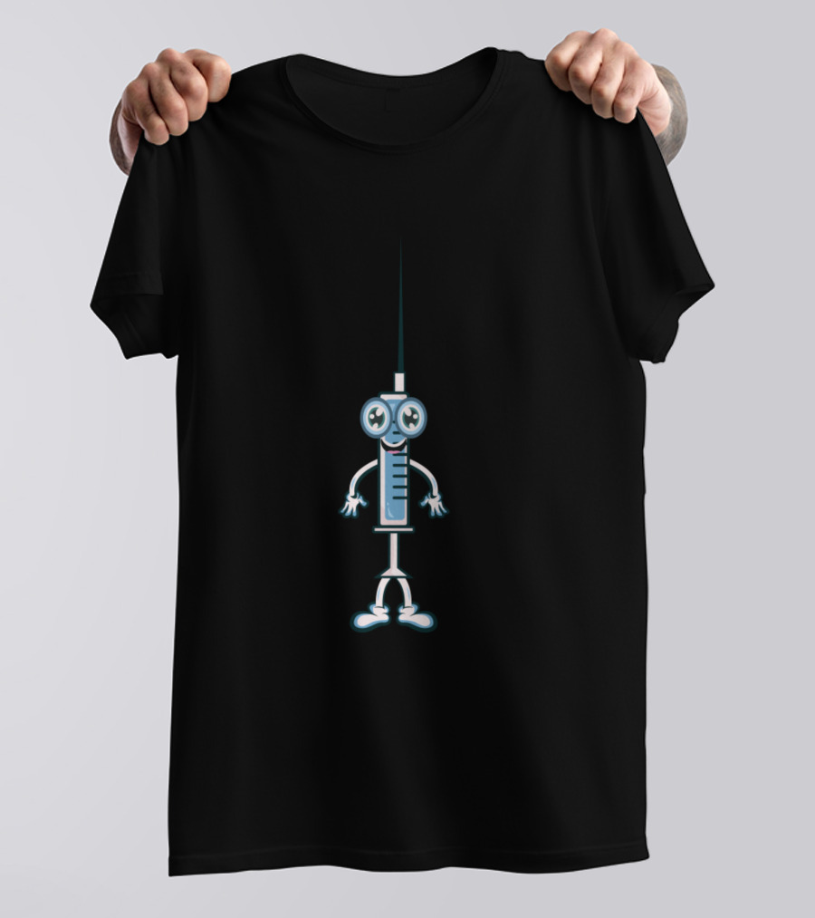 Syringe Vaccination Cartoon Character T-Shirt