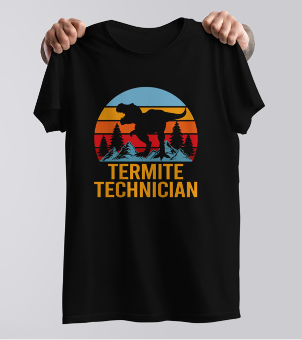 Termite Technician Dinosaur Sunset T-Shirt