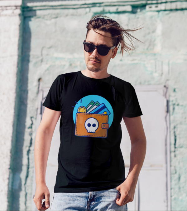 Hacked Cartoon Wallet Skull Icon With Coin And Card T-Shirt