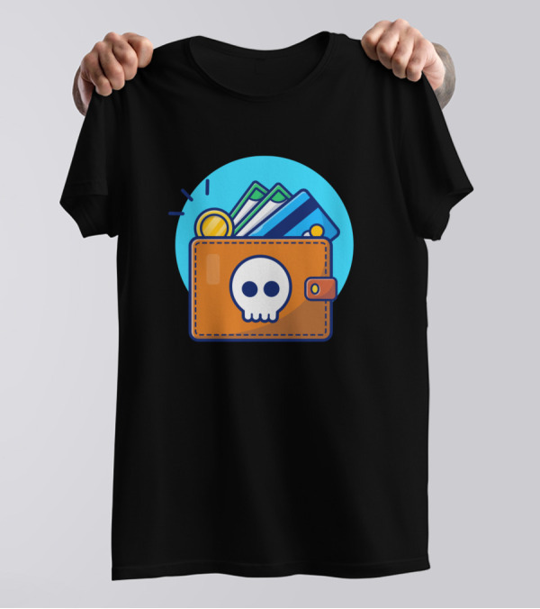 Hacked Cartoon Wallet Skull Icon With Coin And Card T-Shirt