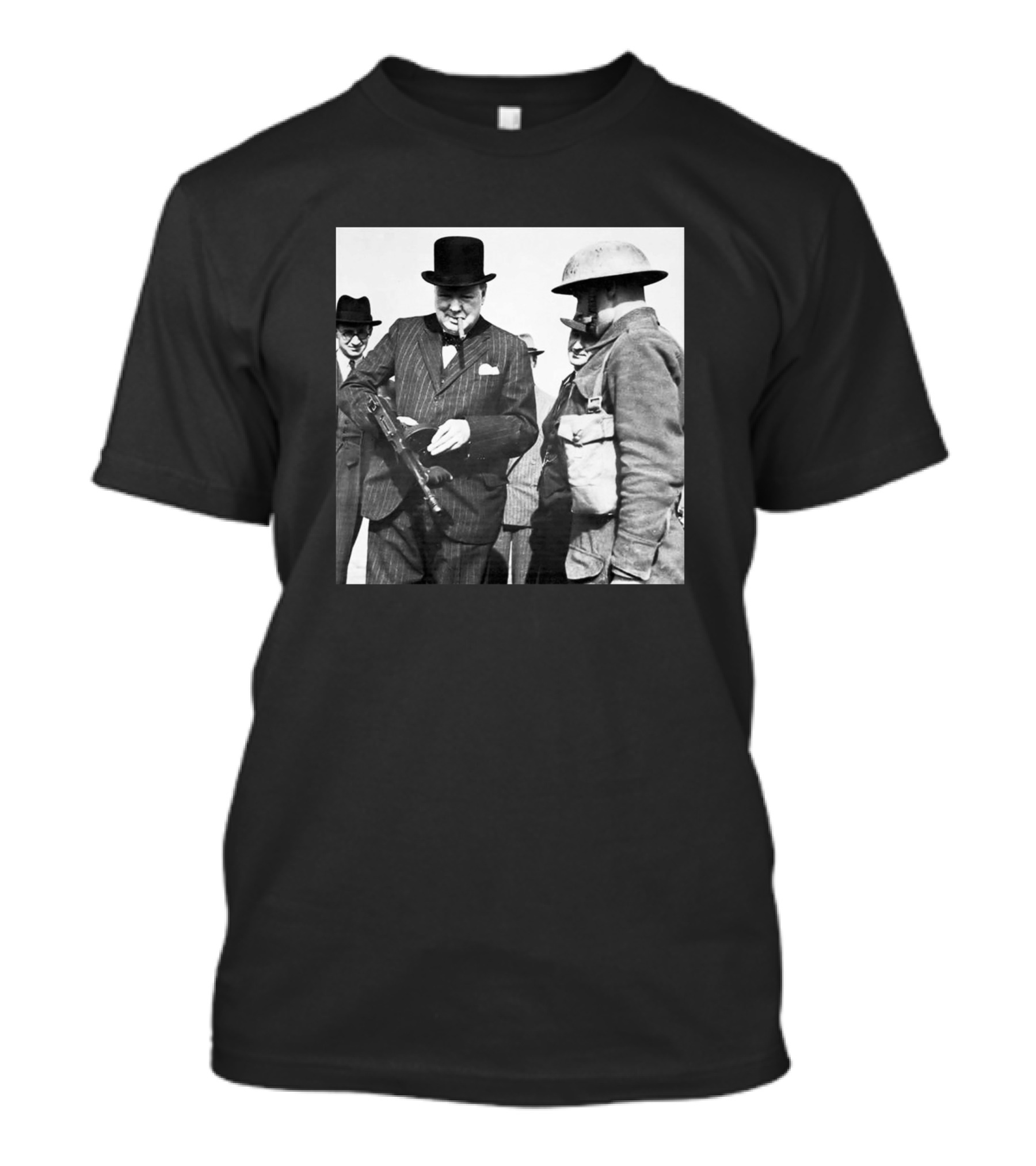 Winston Churchill Holding Tommy Gun Vintage Photograph T-Shirt