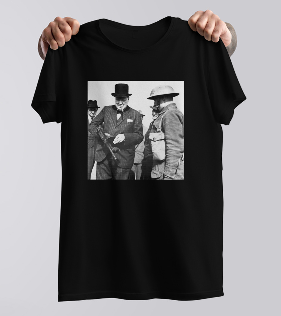 Winston Churchill Holding Tommy Gun Vintage Photograph T-Shirt